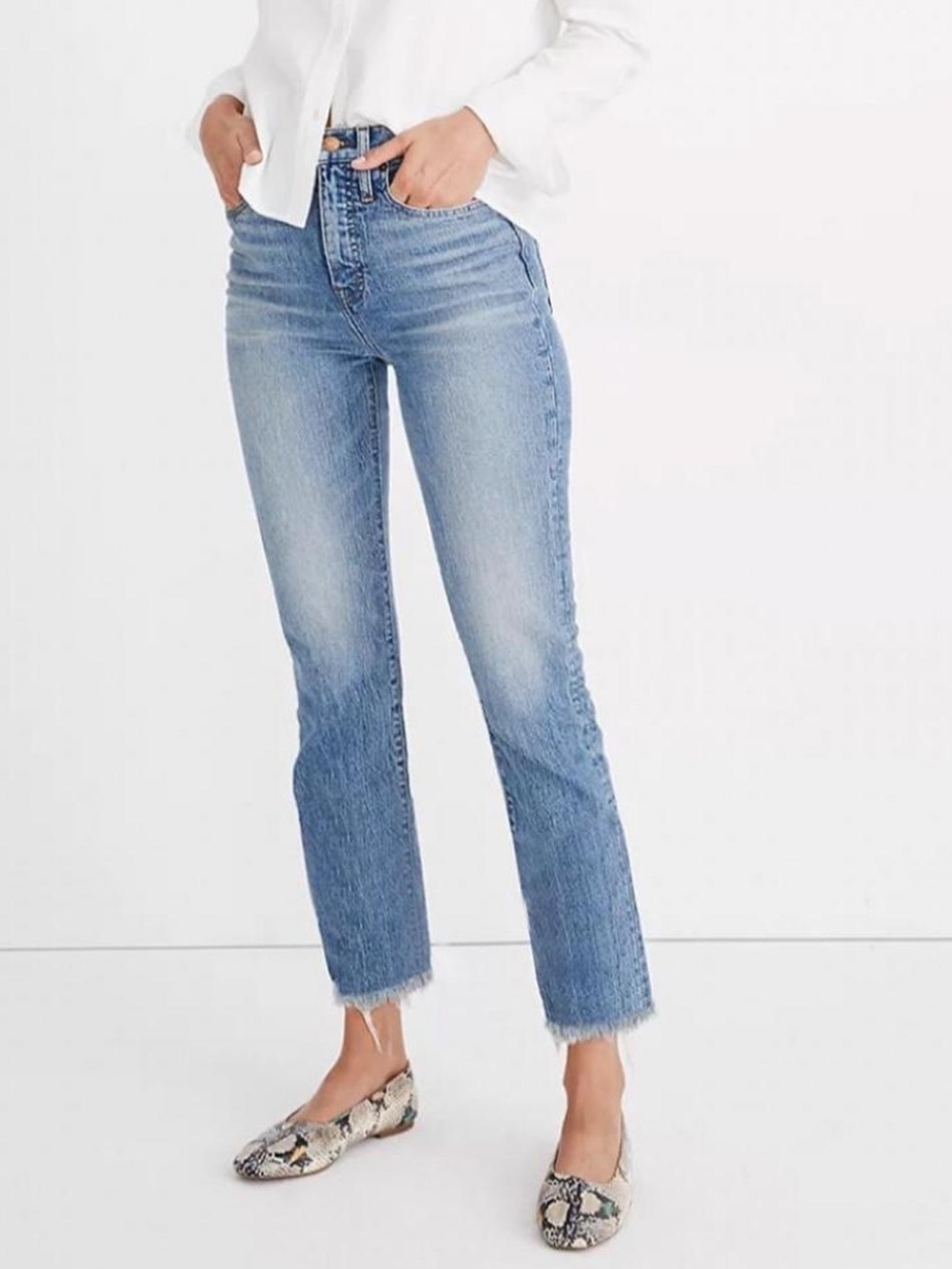 Madewell Perfect Vintage Jeans High Rise Straight Leg Raw Hem (Size 24)